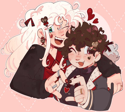 [Two Halfbody, Cell Shaded] Circinus Beaumont and Celeste Beaumont [@cubecrunchie]. 2025 Valentine's art. [1/19/2025]